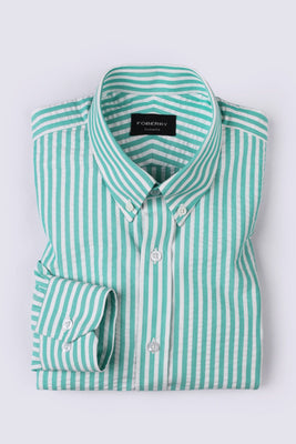 Green Seersucker Bangle Striped Shirt - Foberry USA