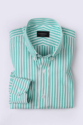 Green Seersucker Bangle Striped Shirt - Foberry USA