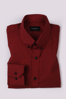 Maroon Micro Gingham Shirt - Foberry USA