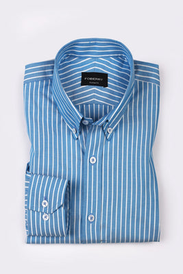 Aqua Blue Oxford Striped Shirt - Foberry USA