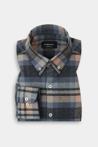 Ivory Blue Madras Winter Flannel Shirt