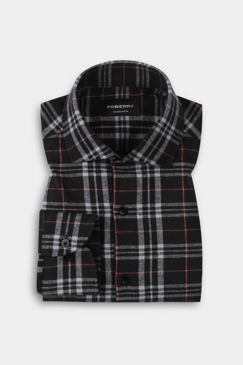 Light Mauve & Black Madras Winter Flannel Shirt