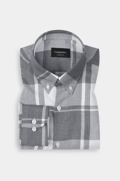 Marble Grey Plaid Winter Flannel Shirt