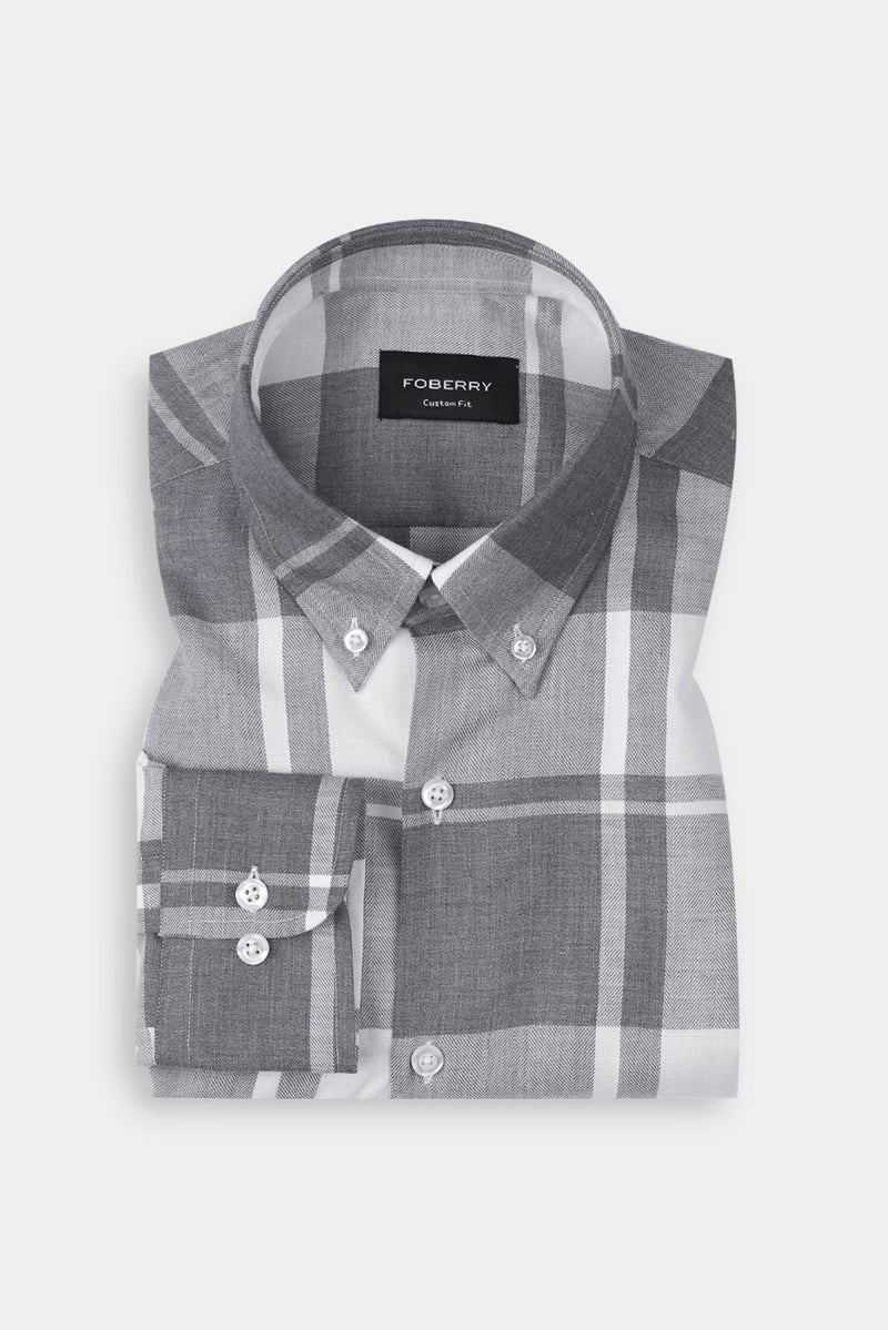 Marble Grey Plaid Winter Flannel Shirt