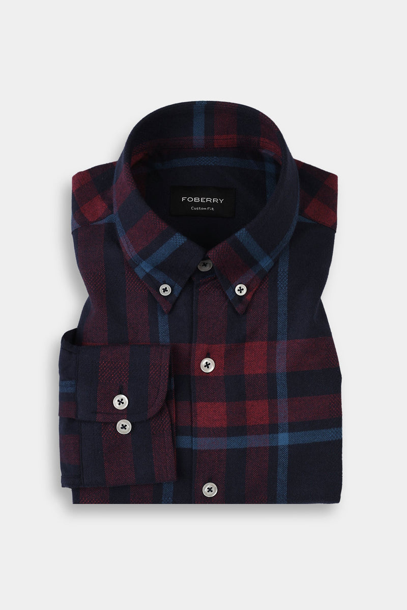Night Blue & Red Tartan Winter Flannel Shirt