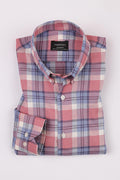 Salmon Blue Tartan Linen Shirt - Foberry USA