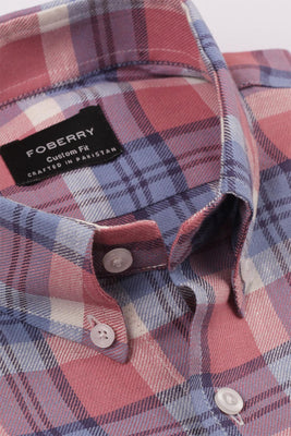 Salmon Blue Tartan Linen Shirt - Foberry USA