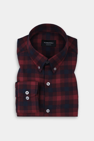 Soft Maroon & Blue Buffalo Check Winter Flannel Shirt