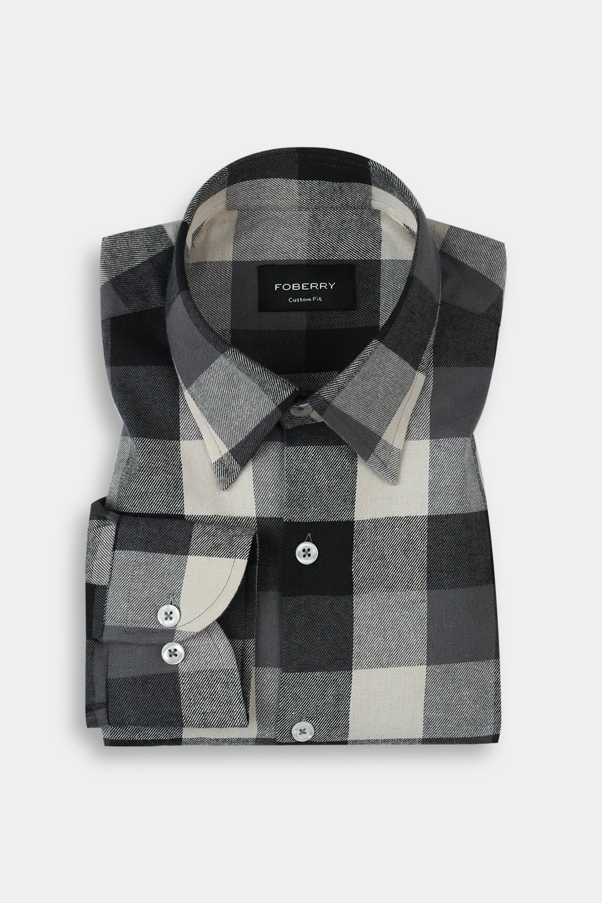 Soft Black & White Windowpane Winter Flannel Shirt