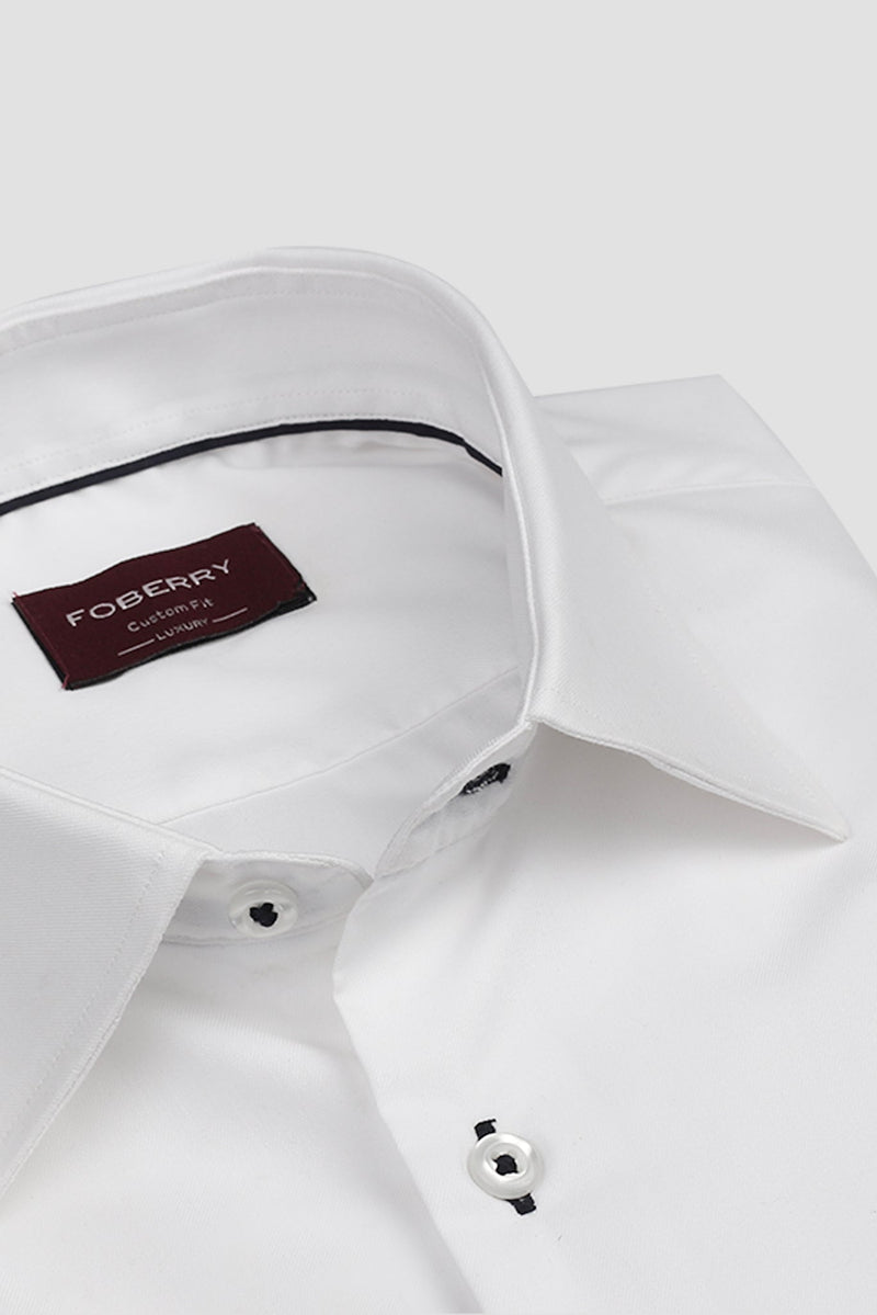 Egyptian White Twill Semi Spread Collar Shirt