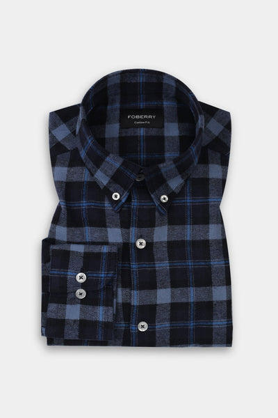 Soft Yale Blue Tartan Winter Flannel Shirt