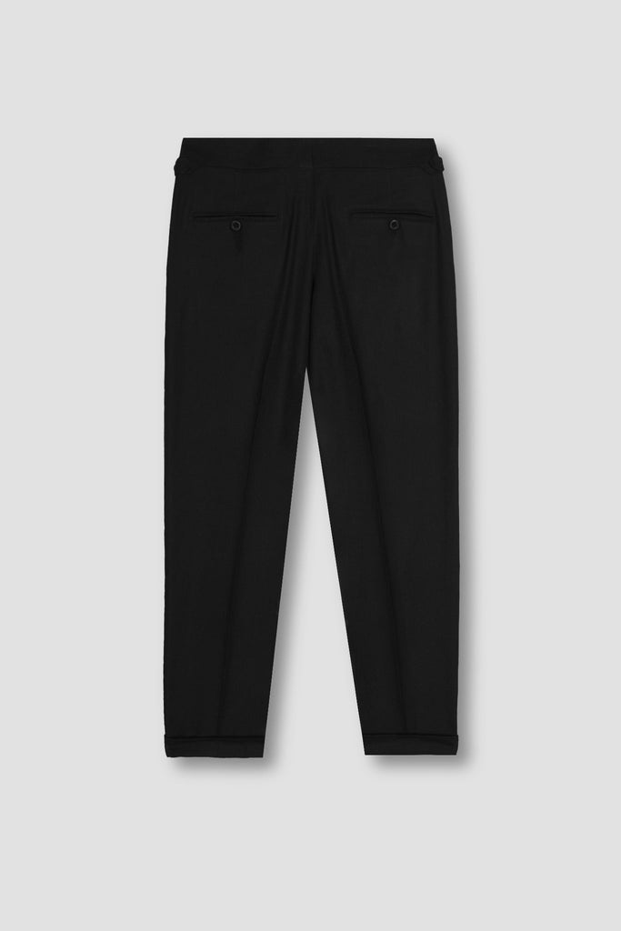 Black Herringbone Linen Trousers