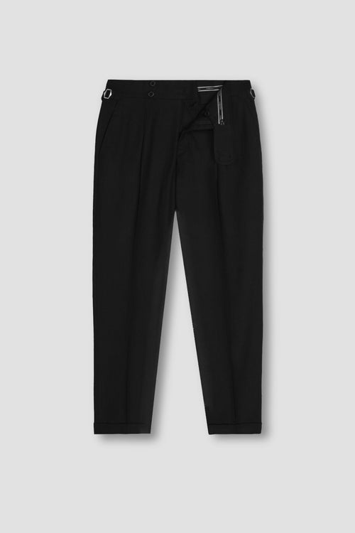 Black Herringbone Linen Trousers