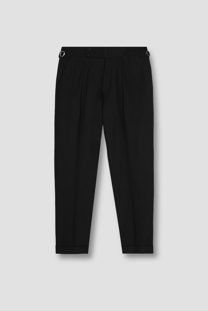 Black Herringbone Linen Trousers