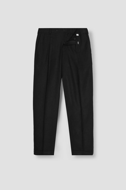 Black Twill Cotton Linen Trousers