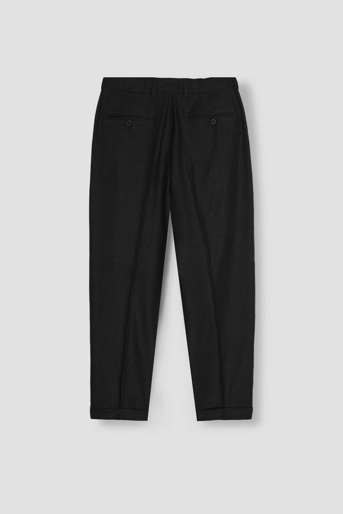 Black Twill Cotton Linen Trousers