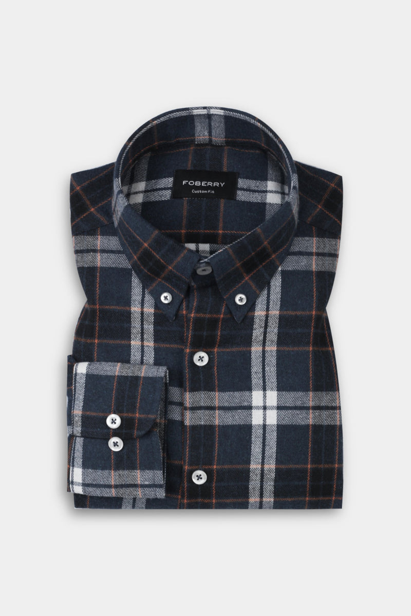 Orange Midnight Blue Tartan Winter Flannel Shirt