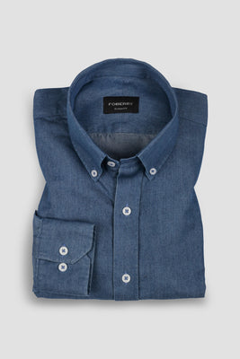 Denim Medium Wash Button Down Shirt - Foberry USA