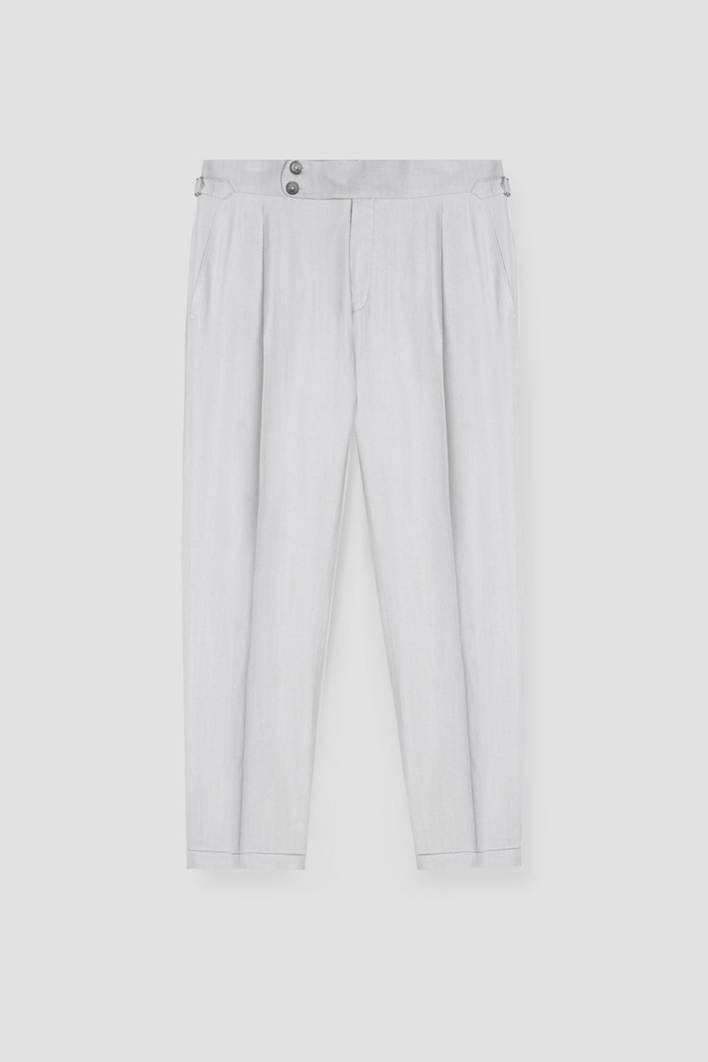 Soft Grey Herringbone Linen Trousers