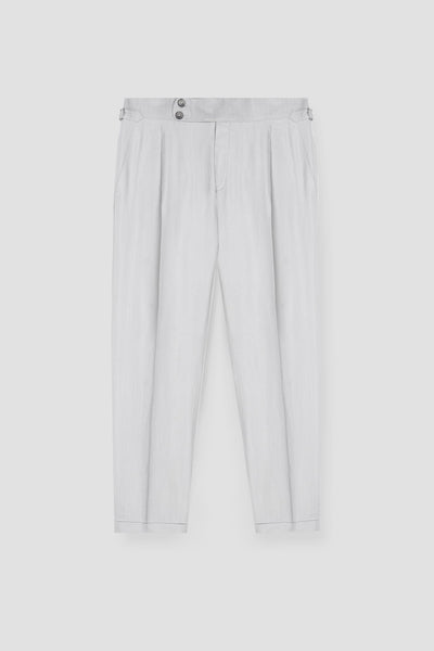 Soft Grey Herringbone Linen Trousers