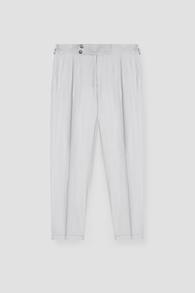 Soft Grey Herringbone Linen Trousers
