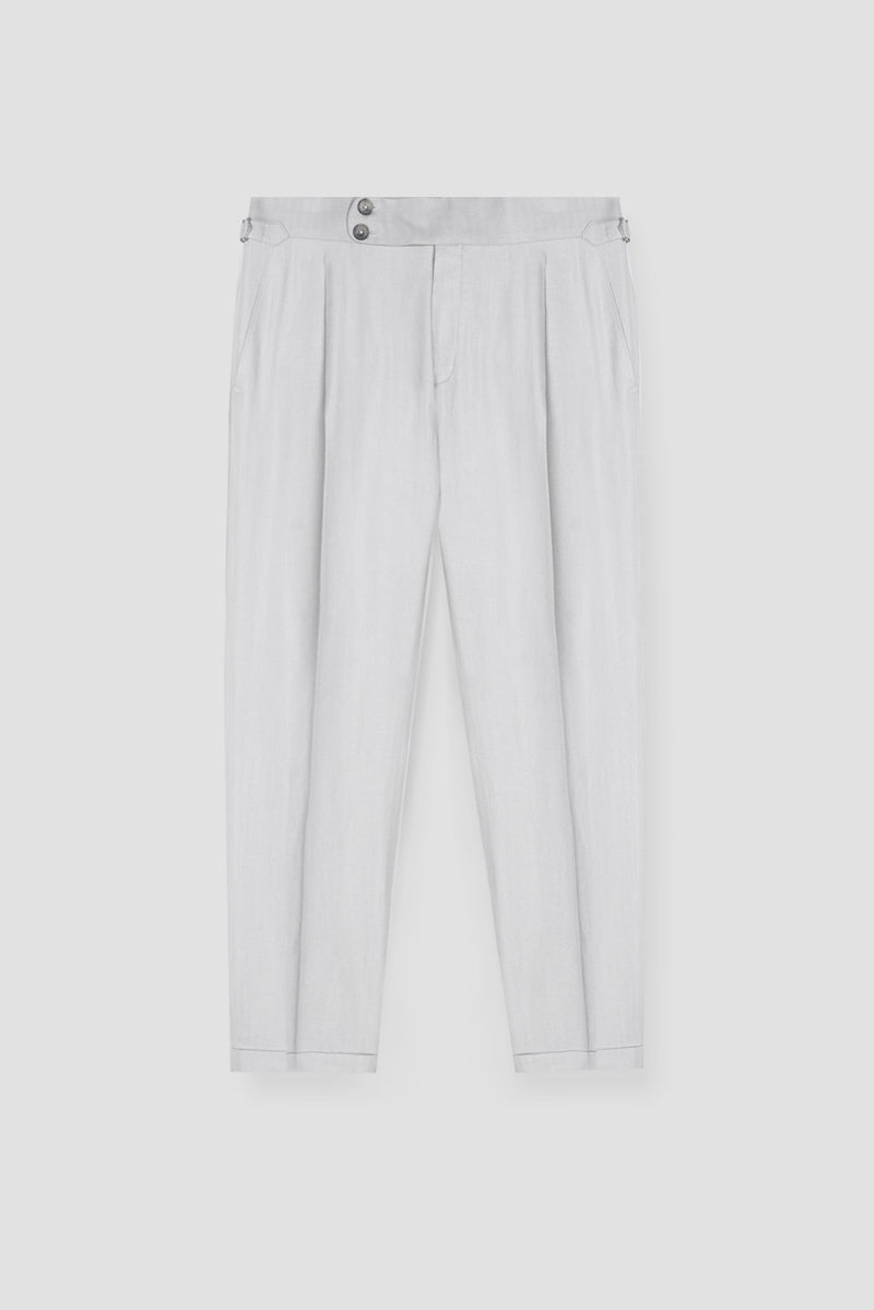 Soft Grey Herringbone Linen Trousers