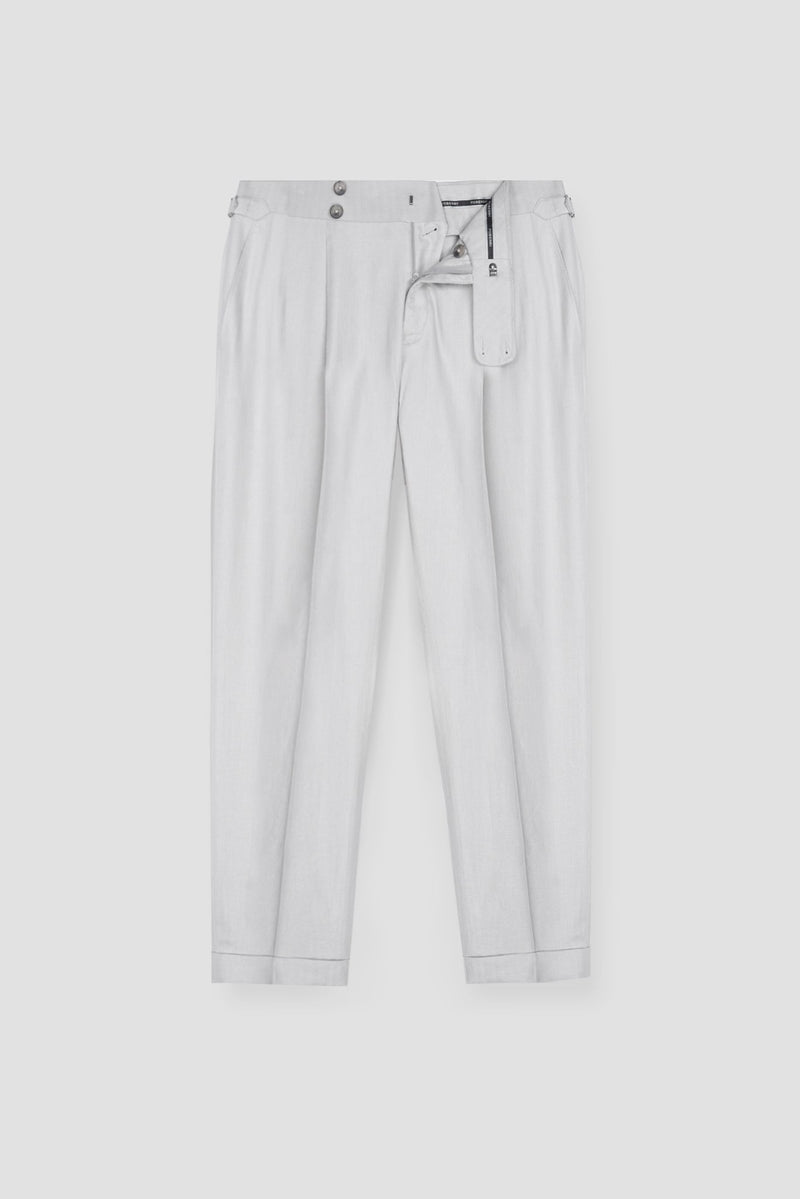 Soft Grey Herringbone Linen Trousers