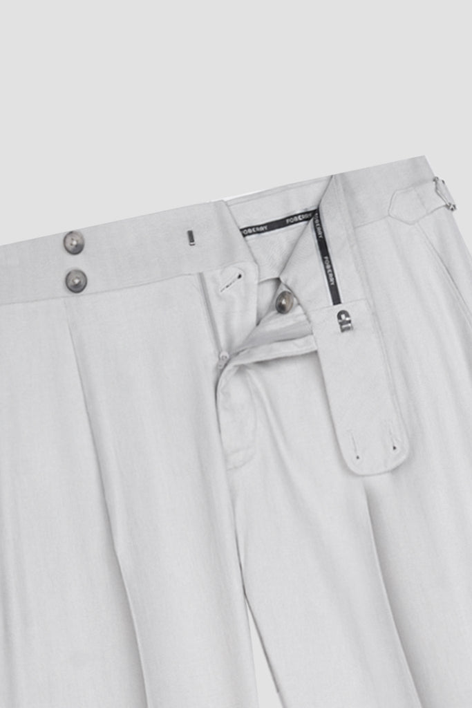 Soft Grey Herringbone Linen Trousers