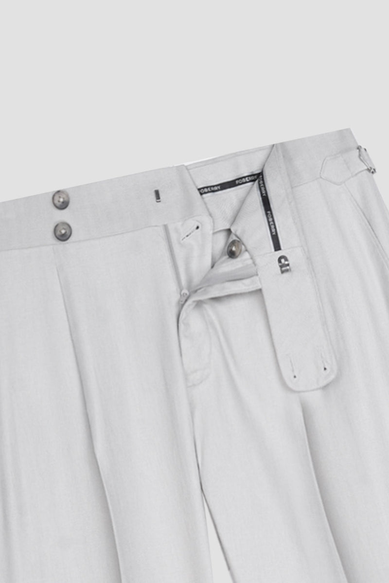 Soft Grey Herringbone Linen Trousers