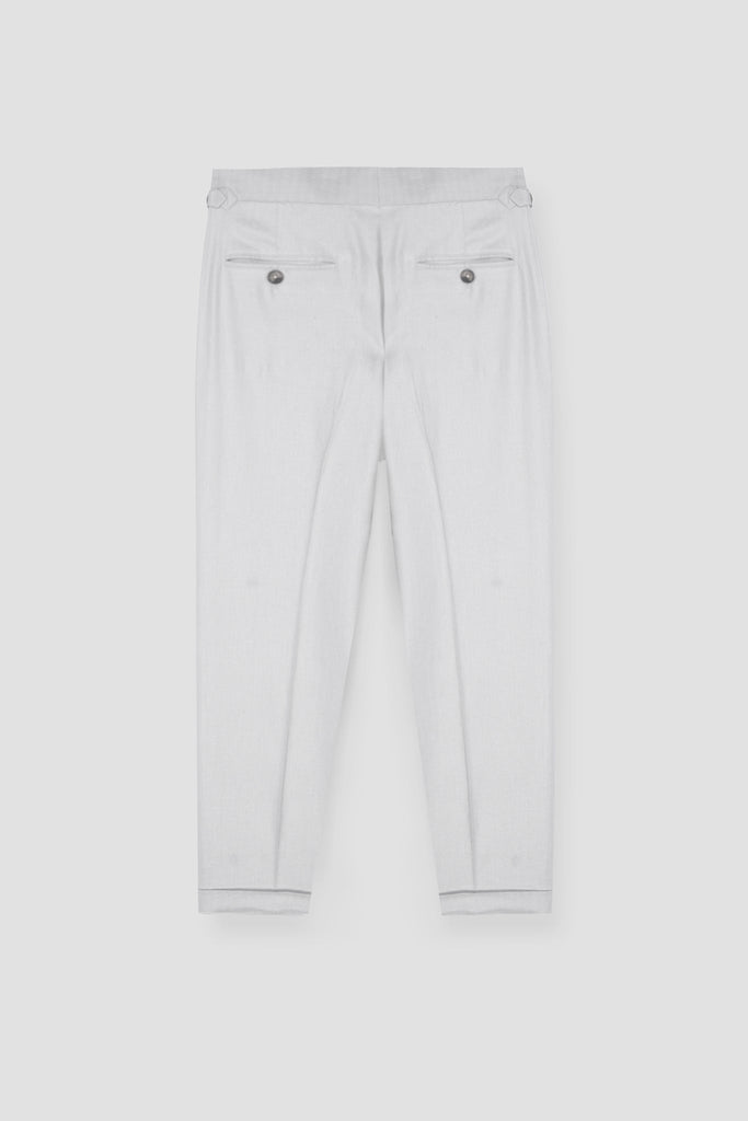 Soft Grey Herringbone Linen Trousers