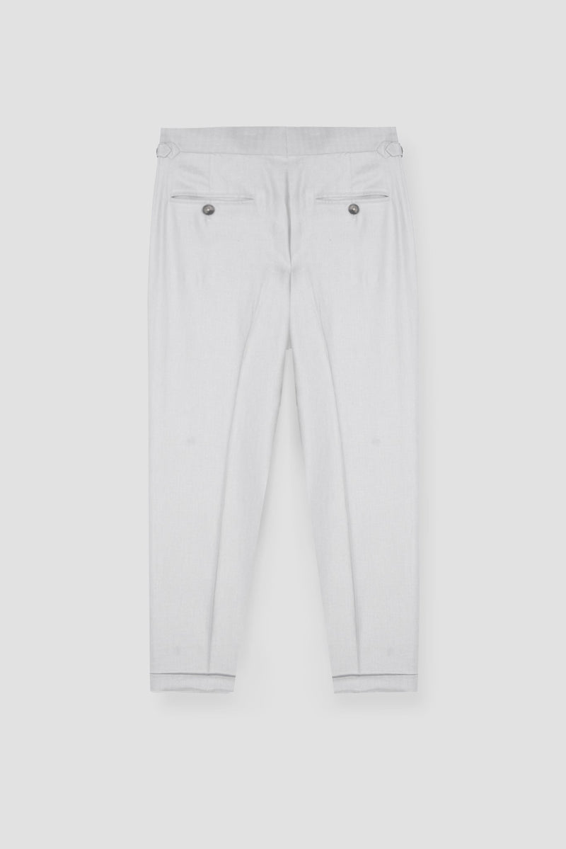 Soft Grey Herringbone Linen Trousers