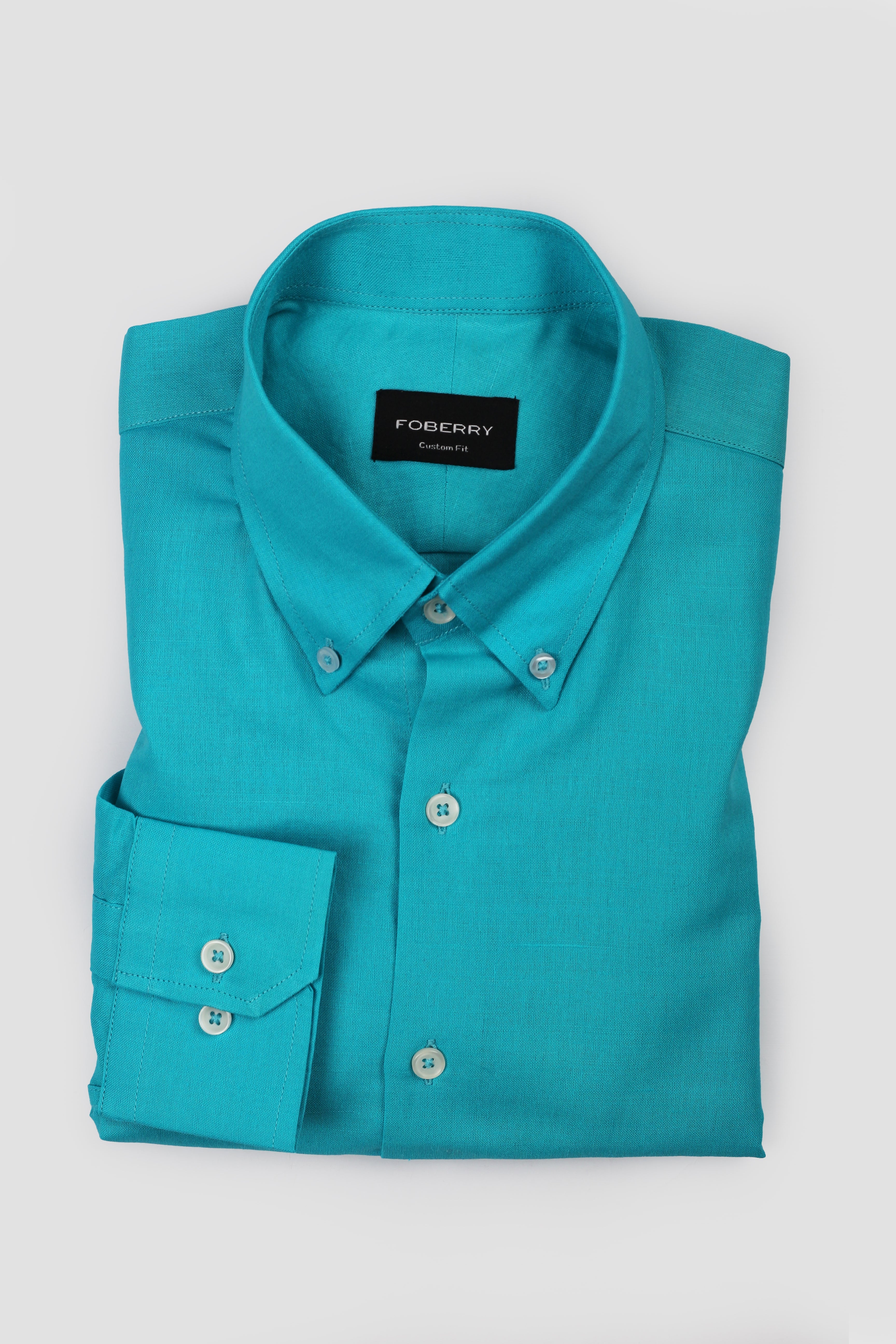 Turquoise Blue Italian Linen Shirt - Foberry USA