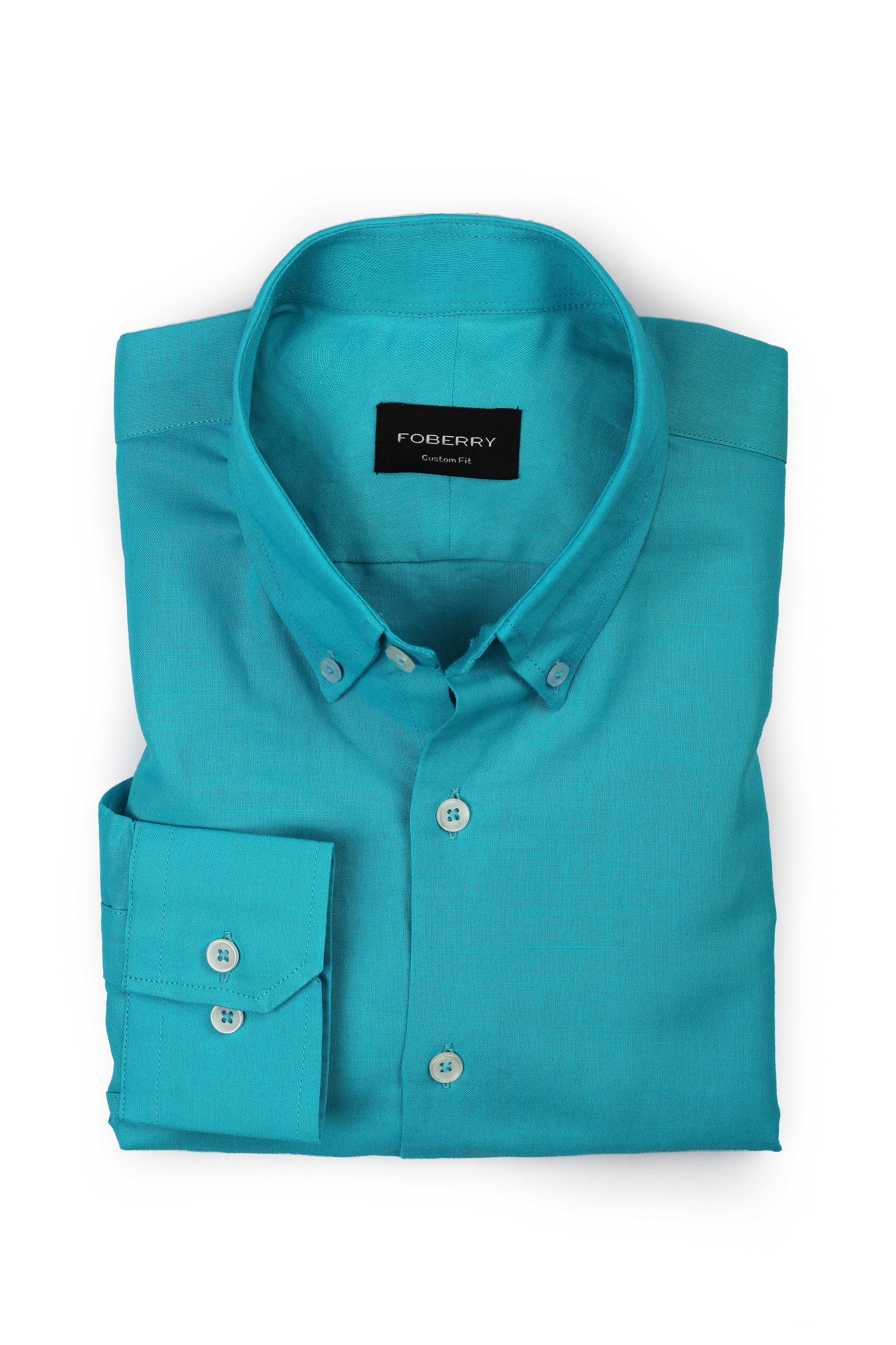 Turquoise Blue Italian Linen Shirt - Foberry USA